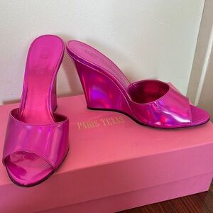 Paris Texas Pink Metallic Wedge Mules